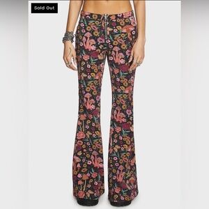 Dolls Kill “Reach For The Sun” Mushroom Butterfly Flared Pants • NWT • Size M